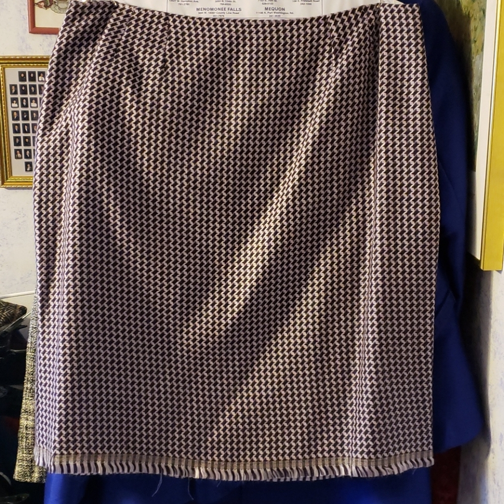 Brown & pink check wool lined short skirt, 16